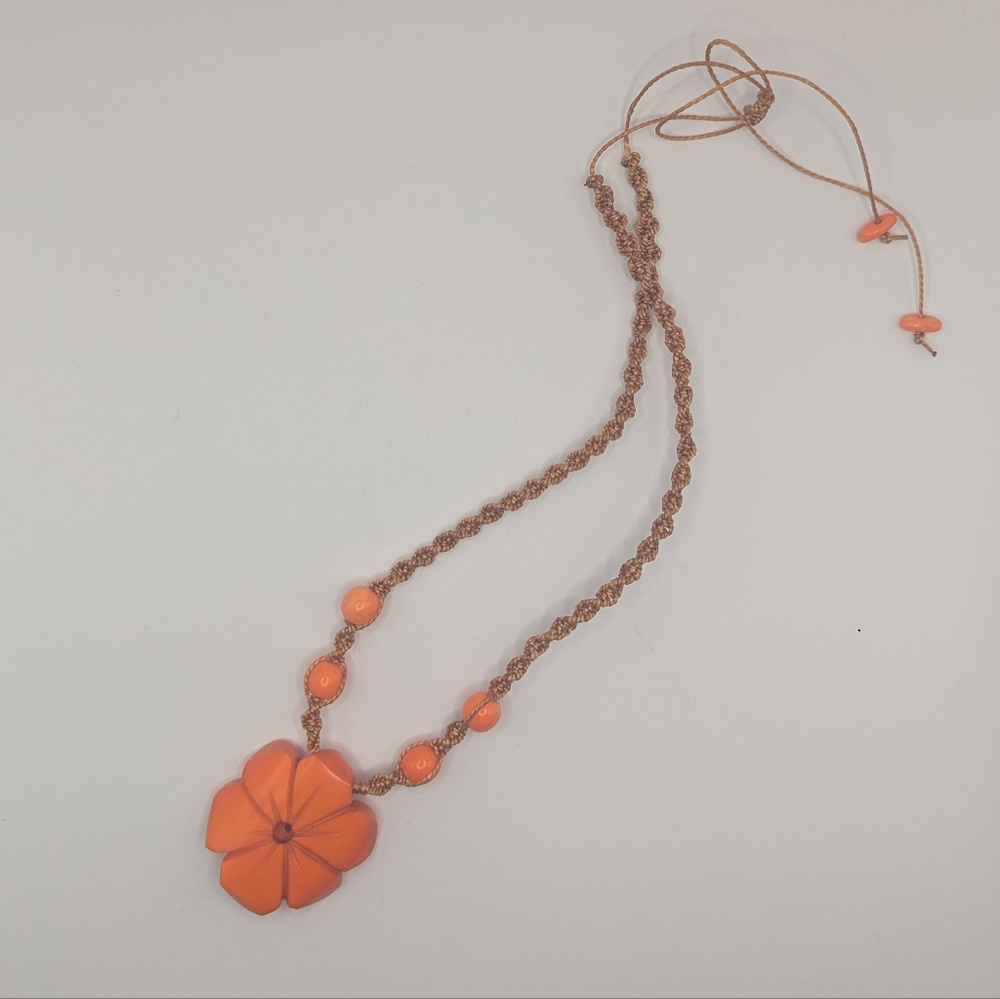Orange Floral Pendant Necklace